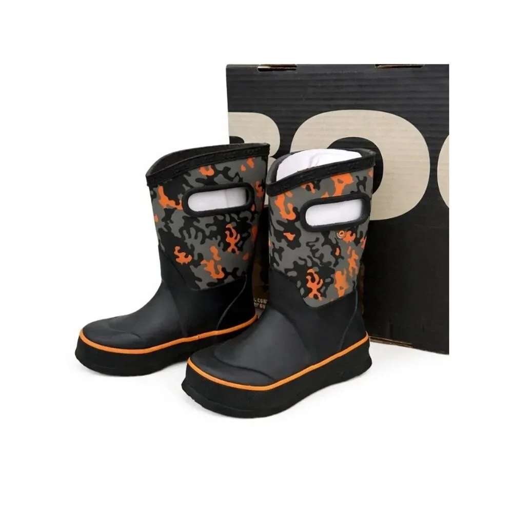 BOGS Toddler Kids Neo Camo Waterproof Insulated Rain Boots Size 8 Black Orange